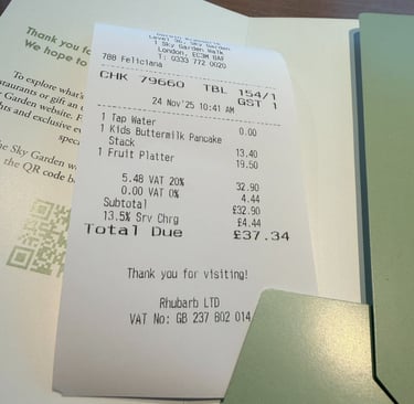 Darwin Brasserie check at Sky Garden, London