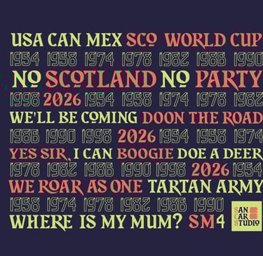 Scottish Inspred Tartan Army phrases and the years Scotland have qualified for the World Cup