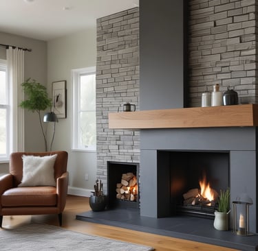 A cozy living room featuring warm wood accents and custom built-ins by Terraflow.