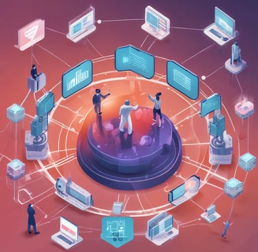 A confident professional reaching out with a handshake in a sleek, modern office environment.