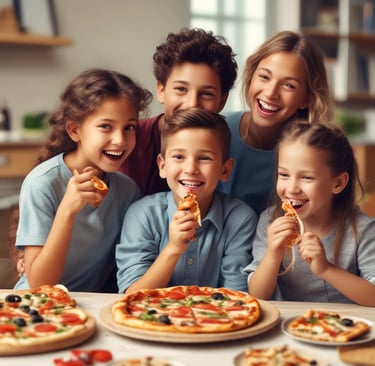 An outdoor shot of one of the Pizzas Vitaly storefronts with green and orange signage.