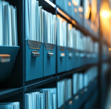 A hall way that has informational resources such as books, files or documentations