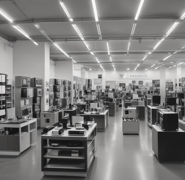 A bright, welcoming storefront of Markaz Alsukur with various electrical and kitchen items displayed.