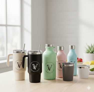 a variety of coffee mugs and mugs on a table