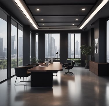 Interior of a high-end apartment with minimalist design and golden accents