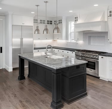 Open modern kitchen remodel with island and updated cabinets