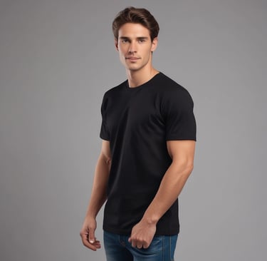 Man wearing a sleek pima cotton t-shirt standing against a minimalist background.