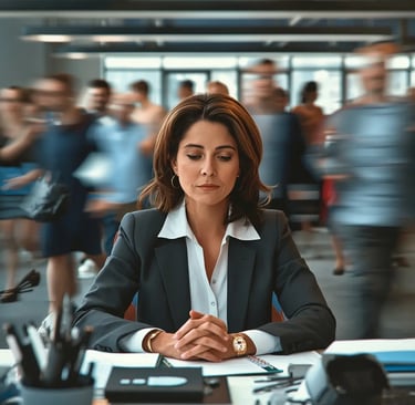 Woman feeling calm and focused at work after adding Nervovive to her daily routine