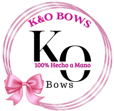 logo K&O bows colores rosaso y negro con frase hecho a mano
