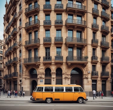 a group of people walking down a street next to tall buildings