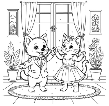 Dog and cat in formal dress dancing