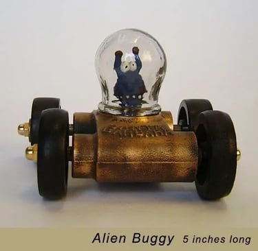 Found object dune buggy sculpture by Santa Barbara artist Tal Avitzur.
