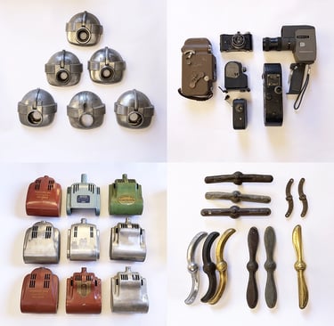 Collection of objects from the workshop of an assemblage artist.