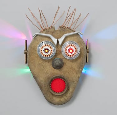 Robot head sculpture by Santa Barbara sculptor Tal Avitzur