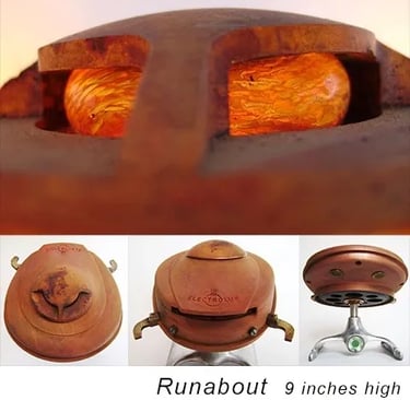 Found object spaceship sculpture named Runabout by Santa Barbara artist Tal Avitzur.