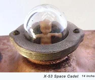 Assemblage spaceship sculpture named X-52 Space Cadet by artist Tal Avitzur, image 2.