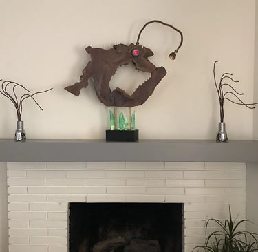 Talbotics angler fish sculpture at home in Santa Barbara.
