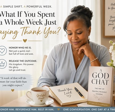 Woman smiling while journaling about gratitude and prayer beside the book A God Chat.