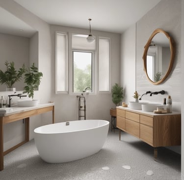 Natural textures layered on a shelf: woven baskets, light wood frames, and creamy ceramic pots