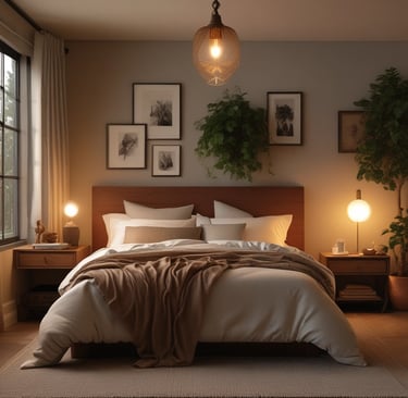 Close-up of a light wood coffee table adorned with a soft sage green vase and caramel-toned ceramics