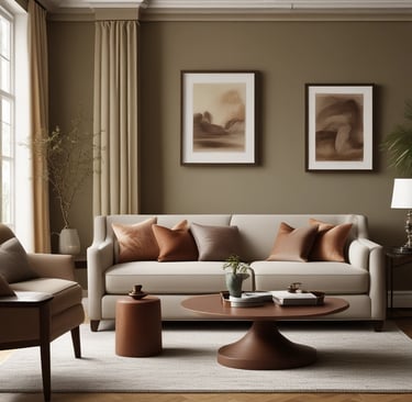 Bright corner featuring a gentle terracotta throw draped over a natural linen armchair by a window