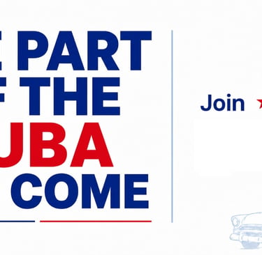 Be part of the Cuba to come graphic with a classic car and Havana capitol building illustration.