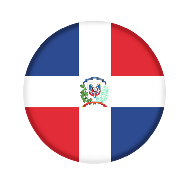 A circular icon of the Dominican Republic flag with its coat of arms centered on a white cross.