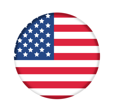 Round button icon of the United States flag with stars and stripes.