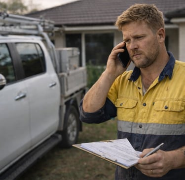 Australian tradie managing quotes and job paperwork