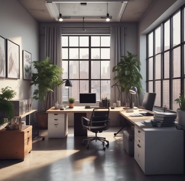 A sleek, modern office reception area with the Caskello Wholesale logo prominently displayed.