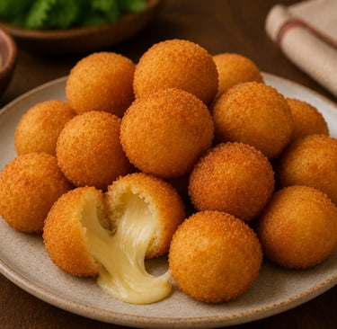 bolinhas de queijo crocantes com recheio derretido