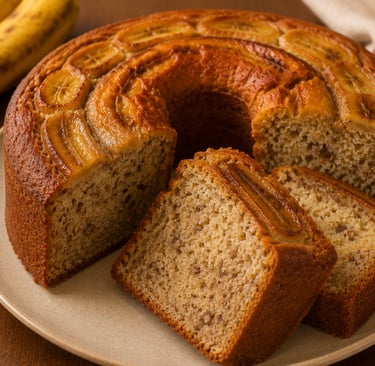 bolo de banana fofinho servido em fatias