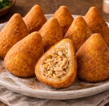 coxinha de frango simples e barata crocante caseira