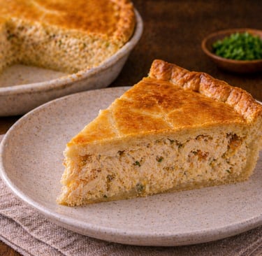 torta de frango simples e barata caseira bem recheada e dourada