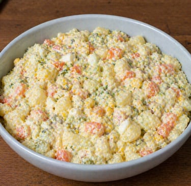 maionese de churrasco cremosa com milho e legumes caseira