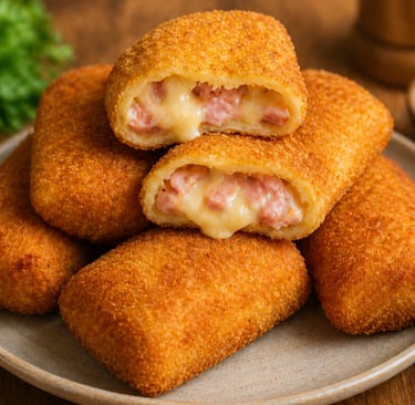 risoles de presunto e queijo crocante e dourado