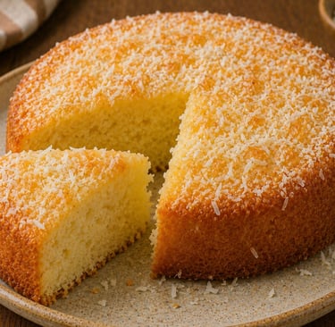 bolo de coco fofinho e molhadinho com cobertura de coco