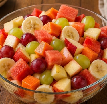 salada de frutas fresca e colorida em tigela