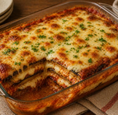 lasanha de berinjela gratinada com queijo e molho caseiro