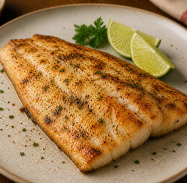 peixe grelhado suculento com tempero caseiro