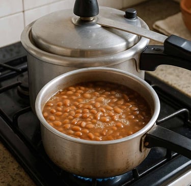 panela de pressão cozinhando feijão