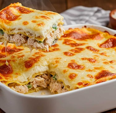 lasanha de frango cremosa com queijo gratinado e camadas bem definidas