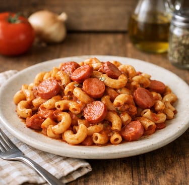 macarrão simples e barato com salsicha ao molho de tomate