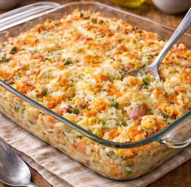 arroz de forno simples e barato com legumes gratinado