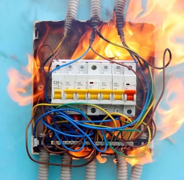 Painel elétrico em curto circuíto