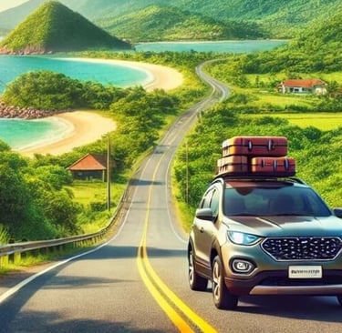 carro na estrada com malas em cima