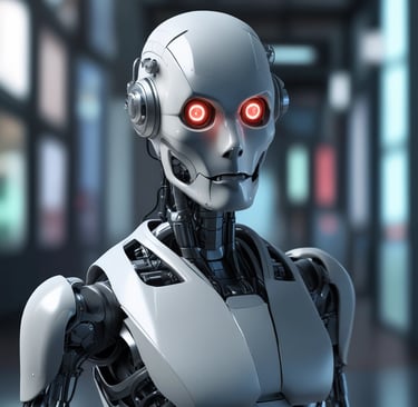 Image of a futuristic AI calling agent robot in animated style.