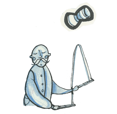 Watercolor illustration of a circus performer with a moustache spinning a diablo