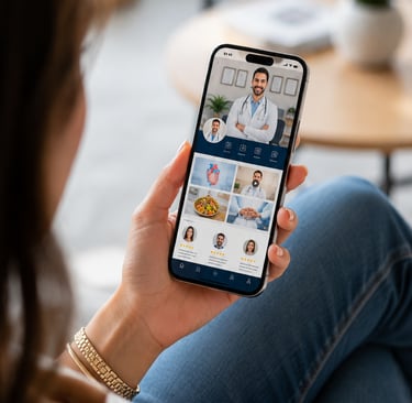 Paciente descubriendo un médico a través de redes sociales.