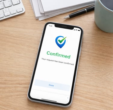 "Confirmed" message displayed on smart phone that all actions have been completed